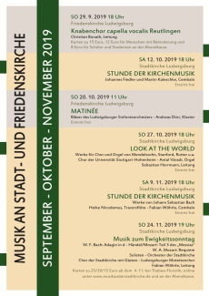 Plakat Konzerte in der Stadtkirche und der Friedenskirche Ludwigsburg Sept. bis Nov. 2019