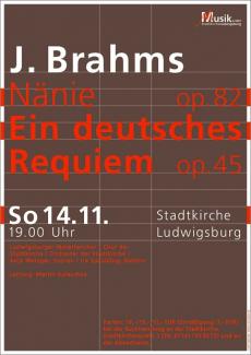 Plakat zum Konzert „Johannes Brahms: Nänie - Ein Deutsches Requiem” am 14.11.2004 in der Stadtkirche Ludwigsburg