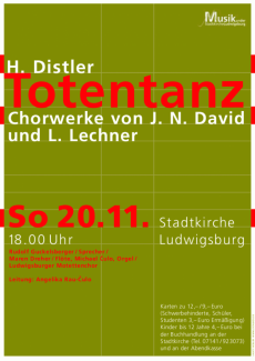 Plakat zum Konzert „H. Distler: Totentanz” am 20.11.2005 in der Stadtkirche Ludwigsburg