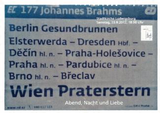 Plakat zur Stunde der Kirchenmusik „Brahms-Quartette” am 23.06.2012