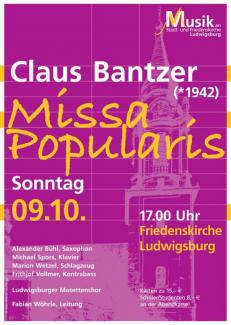 Plakat zum Konzert „Missa Popularis“ am 09.10.2016 in der Friedenskirche Ludwigsburg