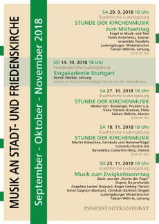 Plakat zu Konzerten im März und April 2018 in der Stadtkirche und der Friedenskirche Ludwigsburg