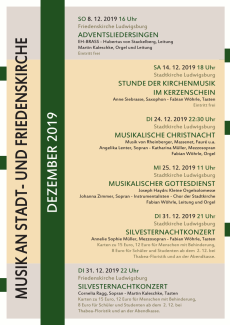 Plakat Konzerte in der Stadtkirche und der Friedenskirche Ludwigsburg Dez. 2019